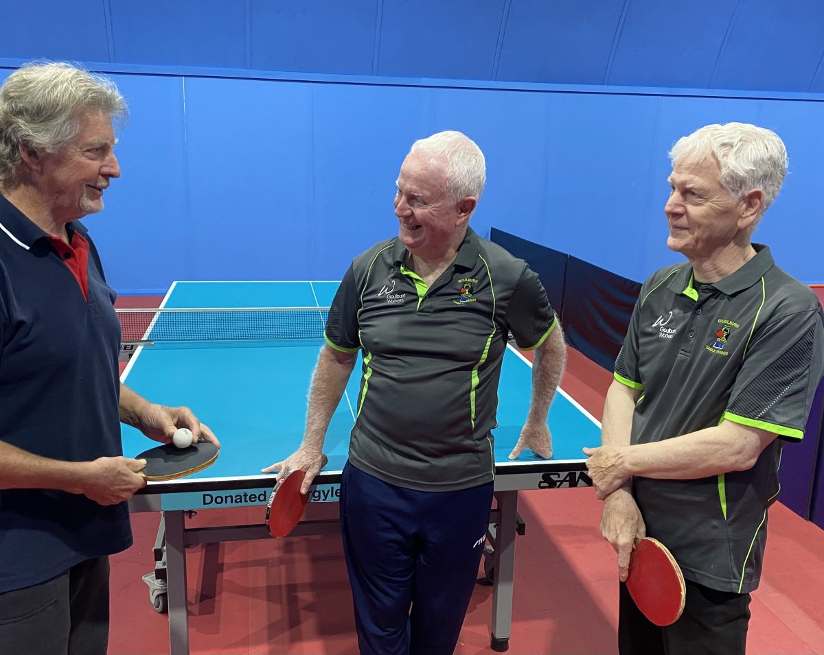 A strong advocate of physical exercise, Doug Rawlinson has drawn many people into table tennis. He is with fellow seniors and brothers Michael and James Turner who continue to play in the A-grade competition. 