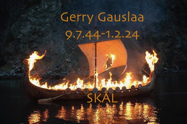 Gerry Gauslaa’s ashes were placed in a Viking Longboat Um and set alight on the calm waters of Rotary Park in Narooma on 20 April.