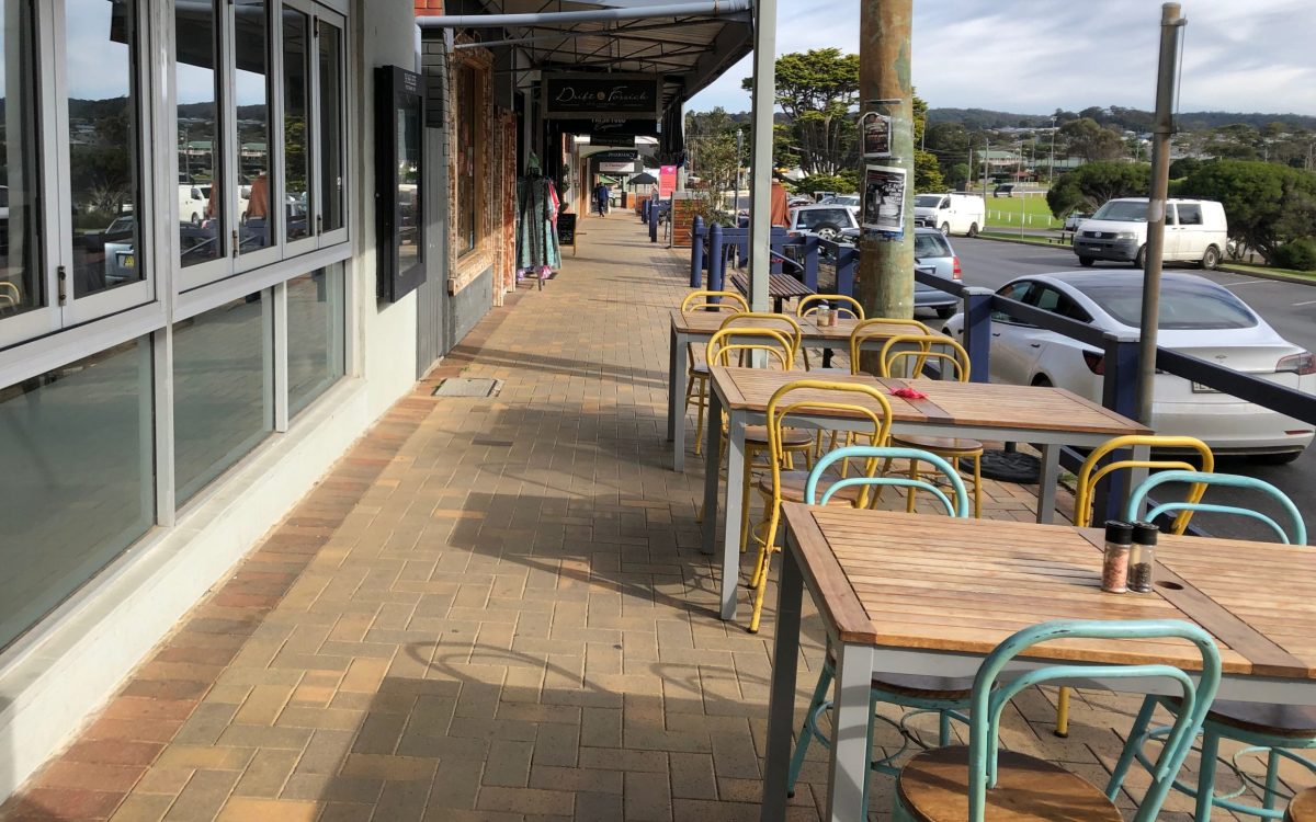 Bermagui's main street was very quiet at lunchtime on 5 June, with plenty of parking spaces available.