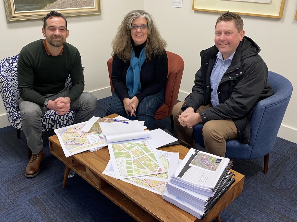 Preparing a comprehensive case for the Department of Planning, Housing and Infrastructure to increase heights and densities in Goulburn's CBD are Senior Strategic Planner David Kiernan, Business Manager Strategic Planning Kate Wooll and Director of Planning and Environment Scott Martin.