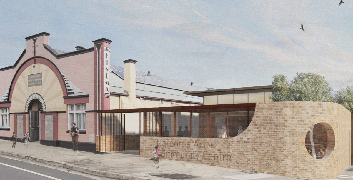 Architectural illustration of the front of the proposed Narooma Arts Centre facing Campbell Street.