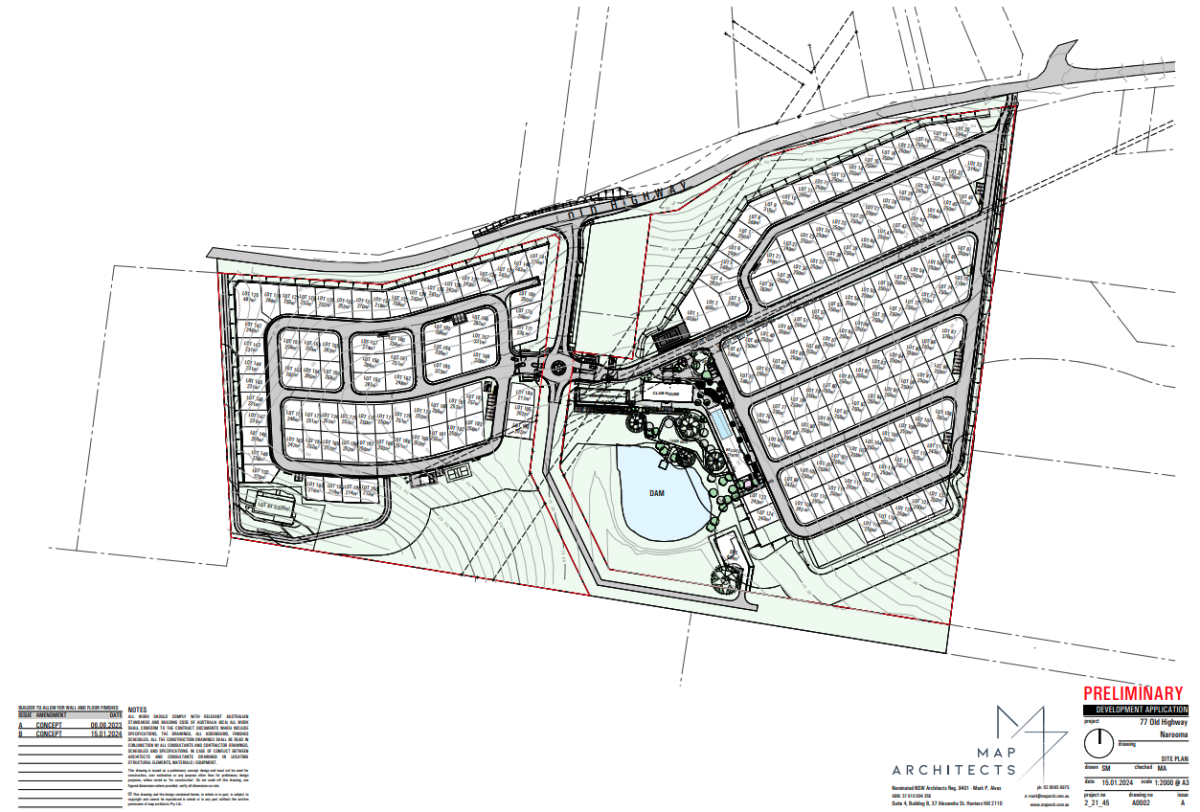 A sketch of the planned community with 200 dwellings for over-50s on the edge of Narooma.