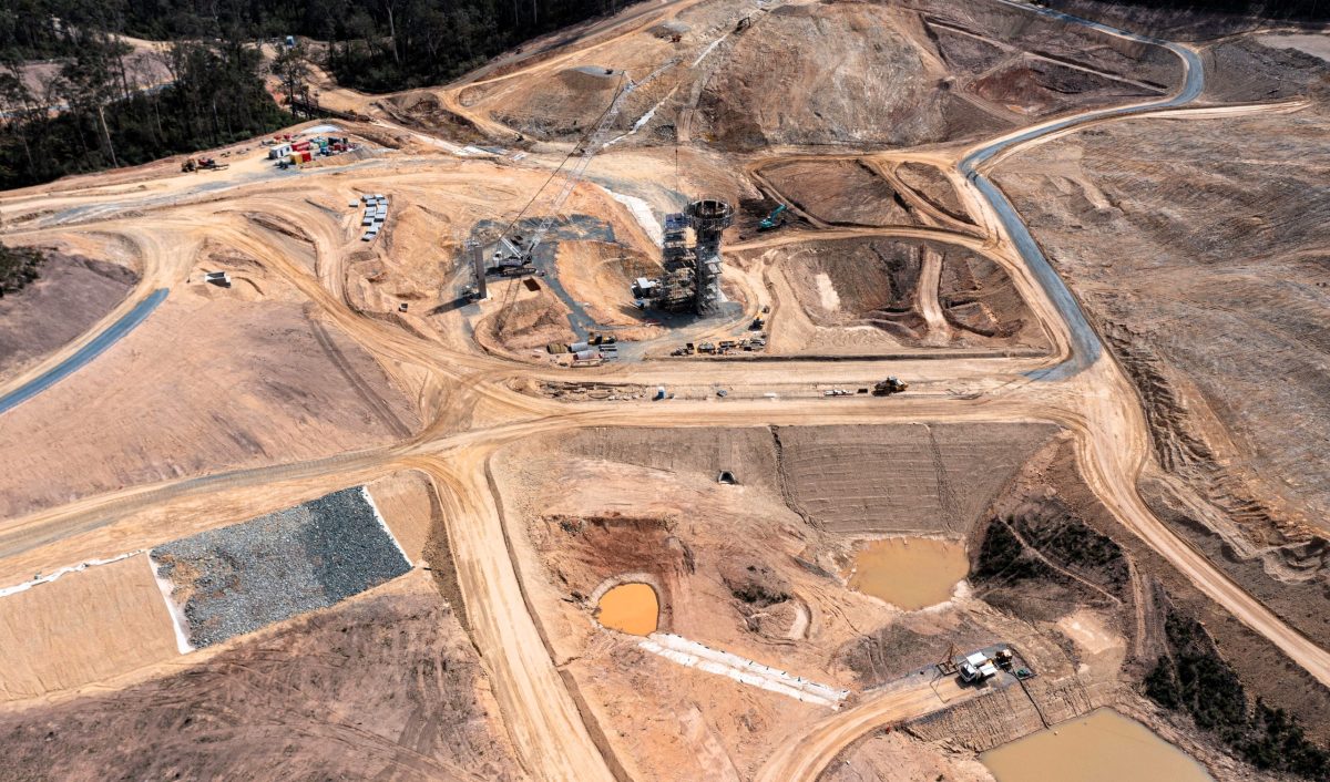 A drone shot of work on the Eurobodalla Southern Water Supply Storage project. 