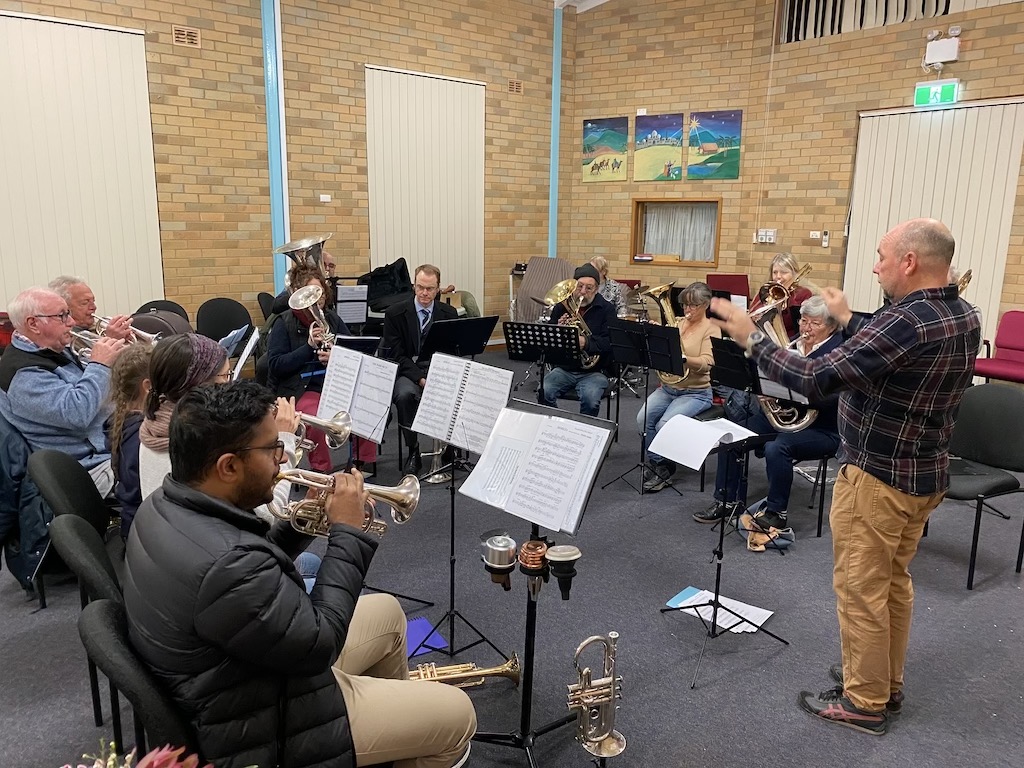 Andy Yule conducting a practice session for the Lilac City Brass Band on Monday night (1 July) at the Salvation Army Hall.