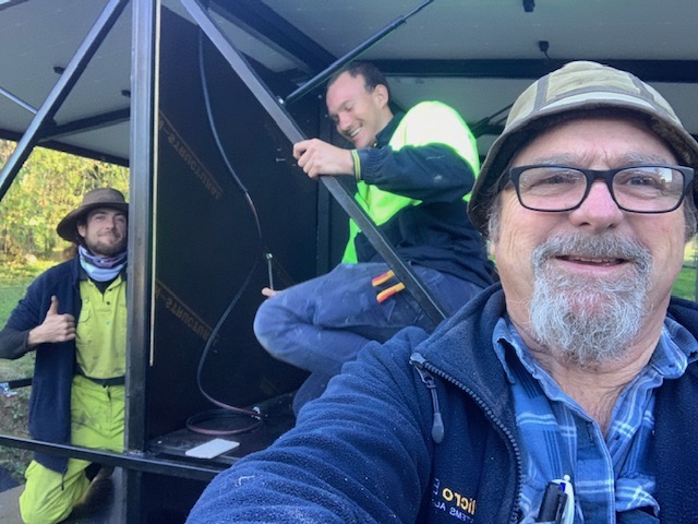 Jay Tiedt Freeman, Beau Cleary and Stephen Cornthwaite from Micro Energy Systems Australia (MESA) who volunteered their labour to build the prototype trailer.