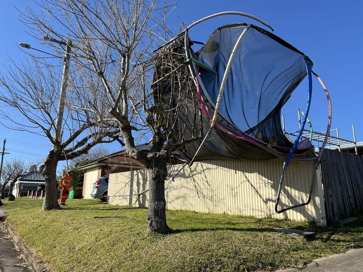 A trampoline was thrown into the air in Bega during Wednesday's winds. 