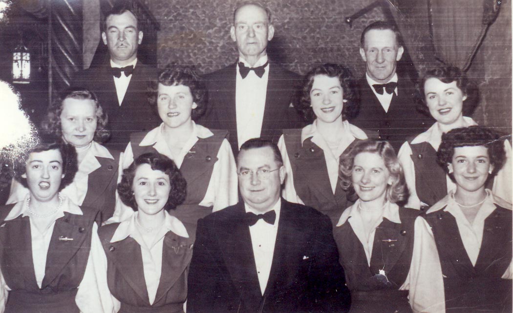 Theatre staff photographed about 1950. They include N. Newling, W. Chalker, B. Brown and N. Gorman and other unidentified people.