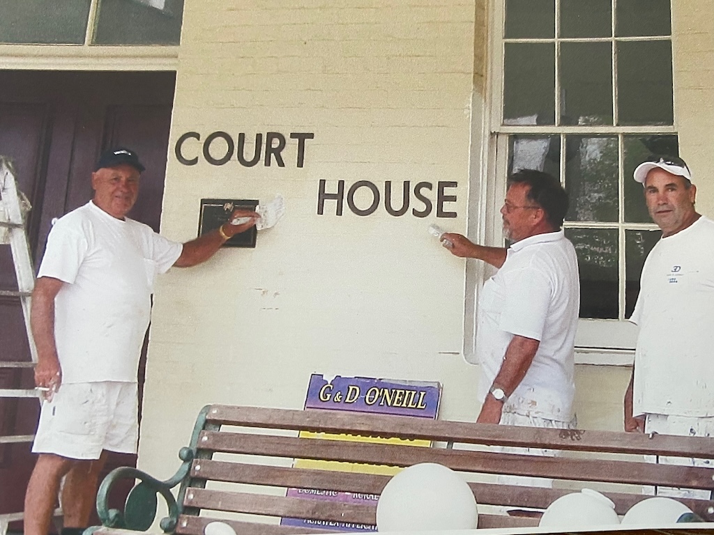 Painters Brian O’Neill, John Booker and Greg O’Neill working on Gunning Court House.