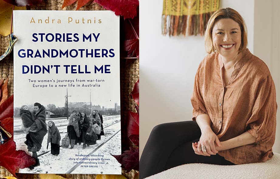 A photo of a book next to a photo of a smiling woman