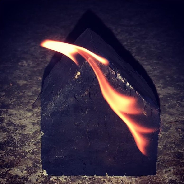 a brick on fire