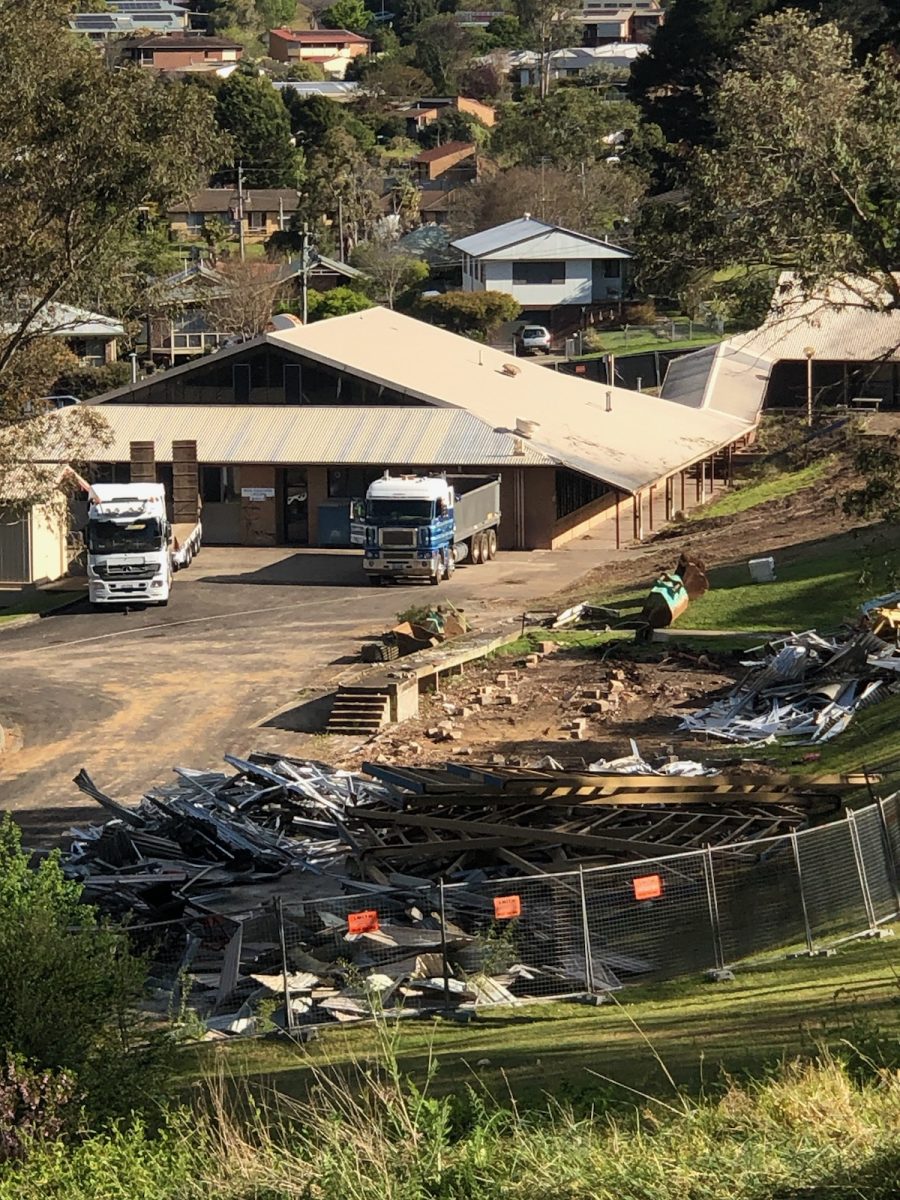 The community has been watching the demolition works at the former Bega TAFE site. 