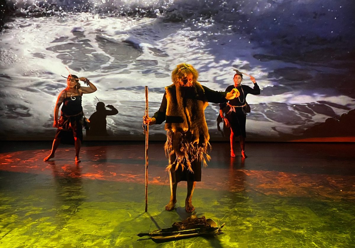 Some of the Djaadjawan Dancers: Sharon Mason, Aunty Vivian Mason and Arwyn Mason performing in the production of Baranguba. 