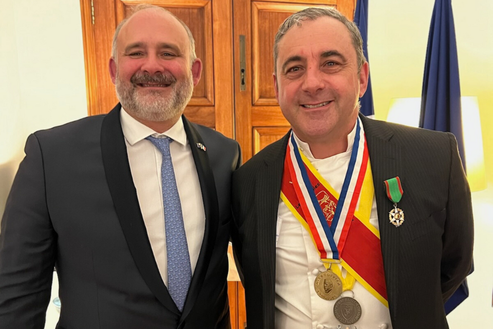 Christophe Gregoire receiving one of the oldest awards in the French Republic - the National Order of Agricultural Merit.