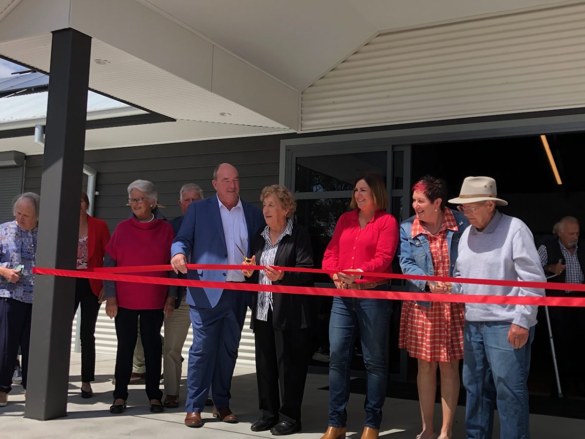 Cutting the ribbon: Bega Valley Shire Mayor Russell Fitzpatrick, June Motbey, Wandella's oldest female resident, Member for Eden Monaro Kristy McBain, Wandella Hall Committee president June Tarlinton and Wandella's oldest male resident Ron Corby.