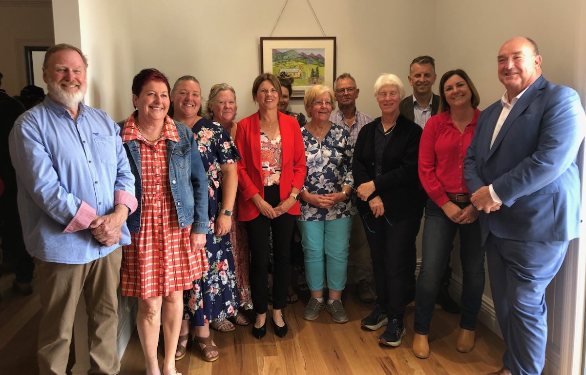 Members of the Wandella Hall Committee, Grant Robertson, June Tarlinton, Jodi Batten, Tammie Jee, Julie Welsh, Stak Williams, Gloria Corby, Richard Tarlinton and Jo Motbey with former member for Bega Andrew Constance, Member for Eden Monaro Kristy McBain and Bega Valley Shire Mayor Russell Fitzpatrick. 