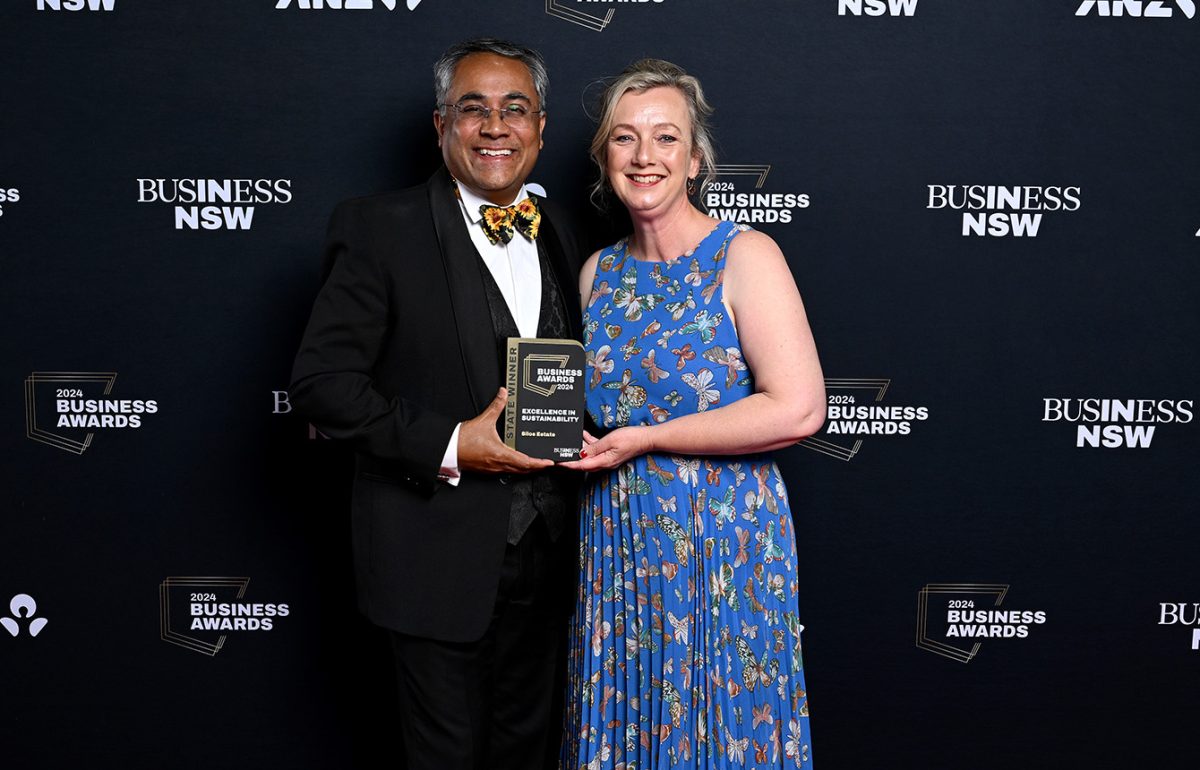 Silos Estate owners Raj and Alyce Ray hold their award at the 2024 NSW Business Awards