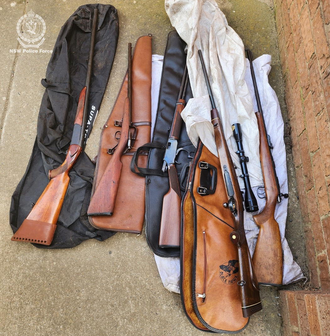 Five firearms were recovered by police after allegedly being stolen from a property in Tumut in September. Photo: NSW Police.