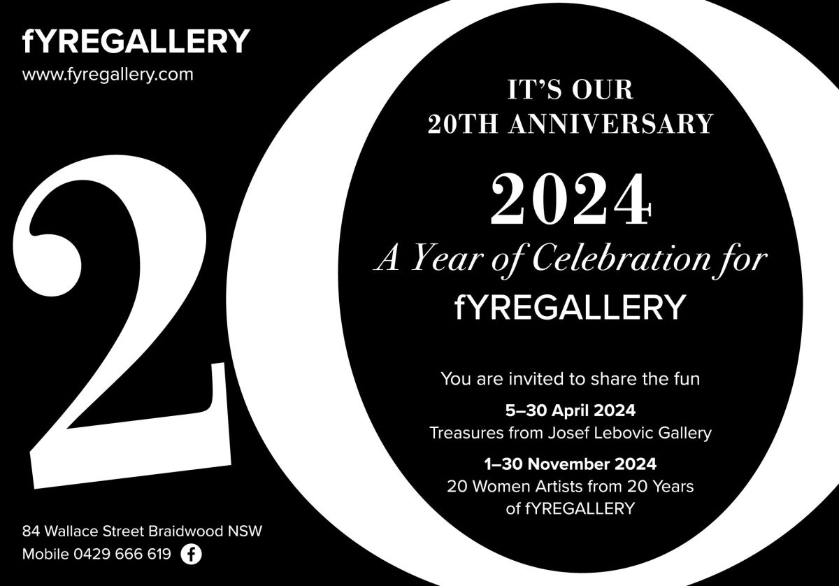 Promotional banner for the Fyre Gallery 20th anniversary show