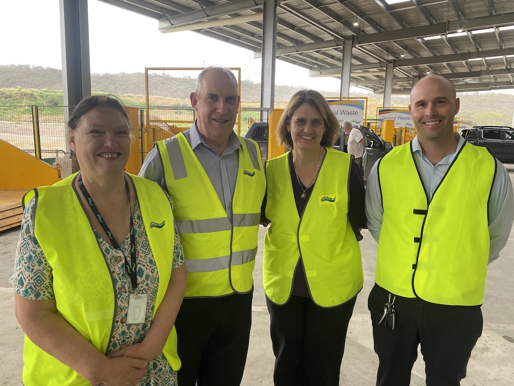 Goulburn Mayor Nina Dillon, council’s business manager, waste and recycling Tony Stevens, director of utilities Marina Hollands and business manager infrastructure Matt Jones during an inspection of the new Community Recycling Centre.