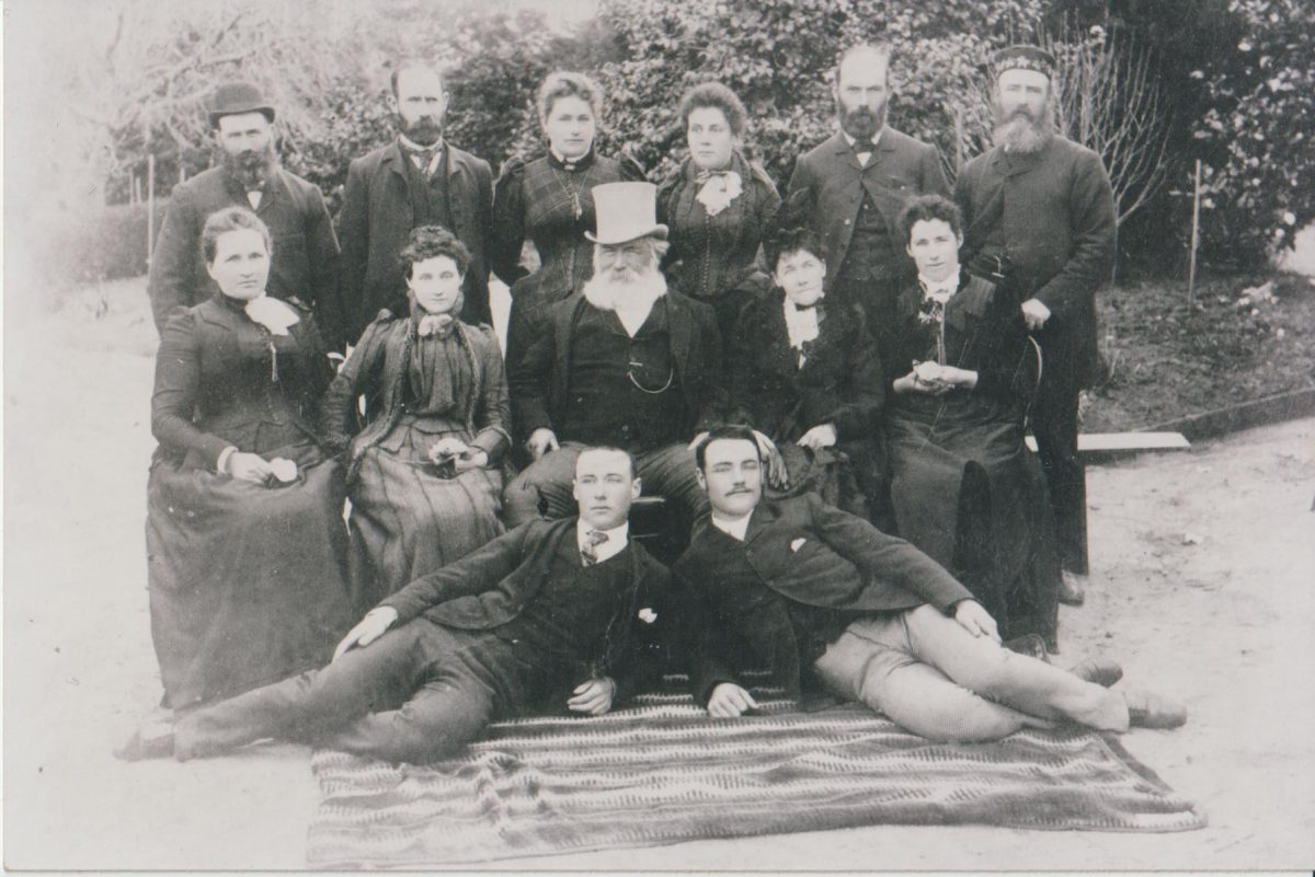 Daniel Gowing (centre) surrounded by members of his family. 