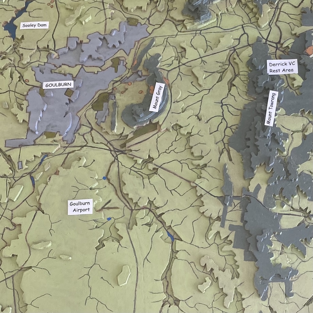 a section of a landscape model showing Goulburn and landmarks