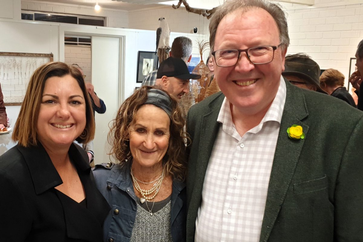 Sharing the delight that the Narooma Arts Centre is back on track were Member for Eden Monaro Kristy McBain, Narooma School of Arts president Jenni Bourke and Member for Bega Dr Michael Holland at the recent launch of the River of Art Festival. 