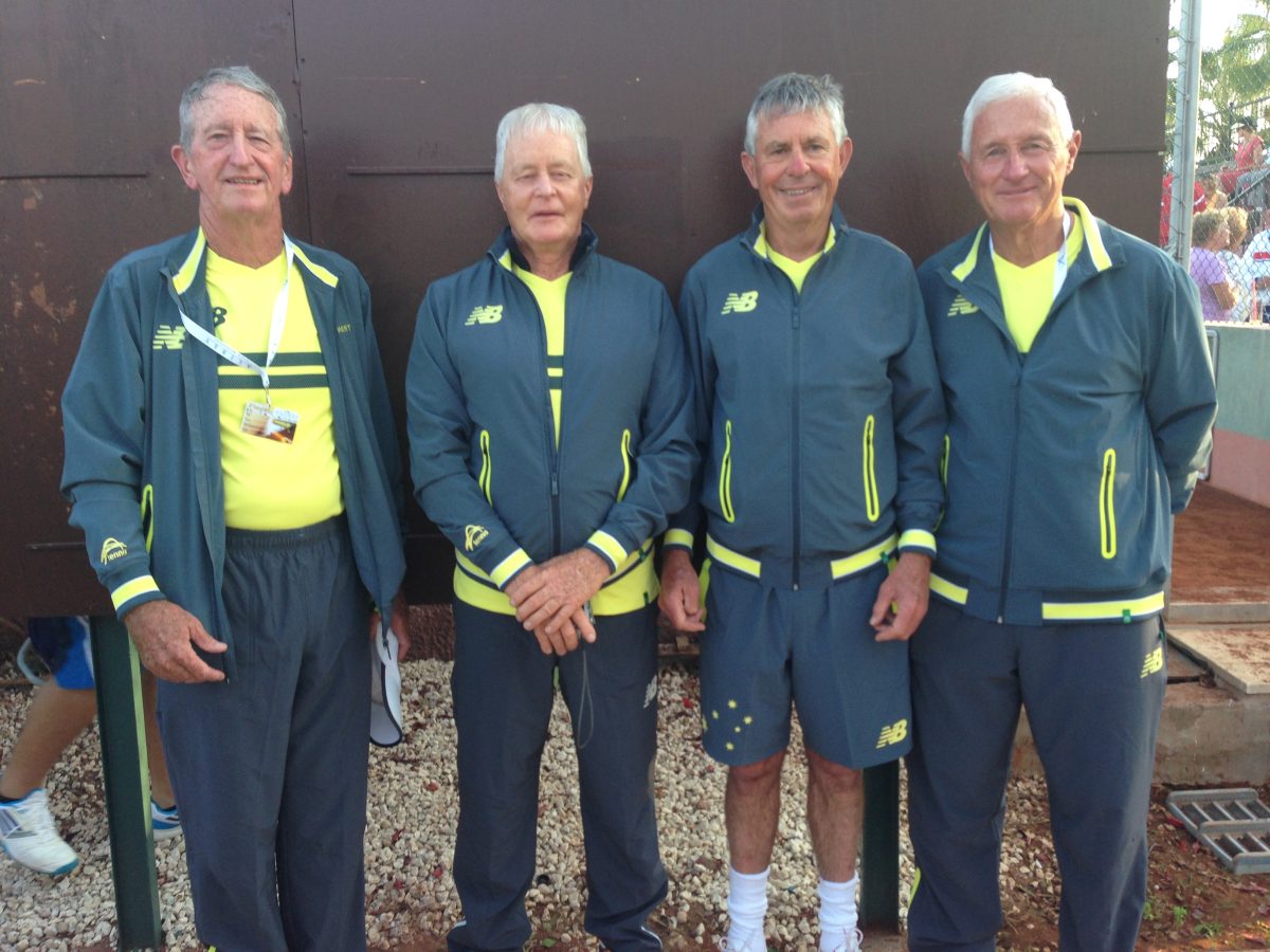 The Australian 65 Men's Tennis team in Turkey in 2014 - Ray West, Neville Rodwell, Wayne Hassett and John Rheinberger. 