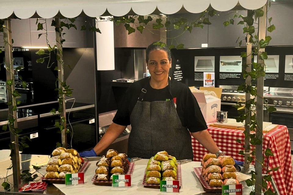 Caterina Agnello of Papa Joe's with her Cannoli Caddy that is available for event hire.