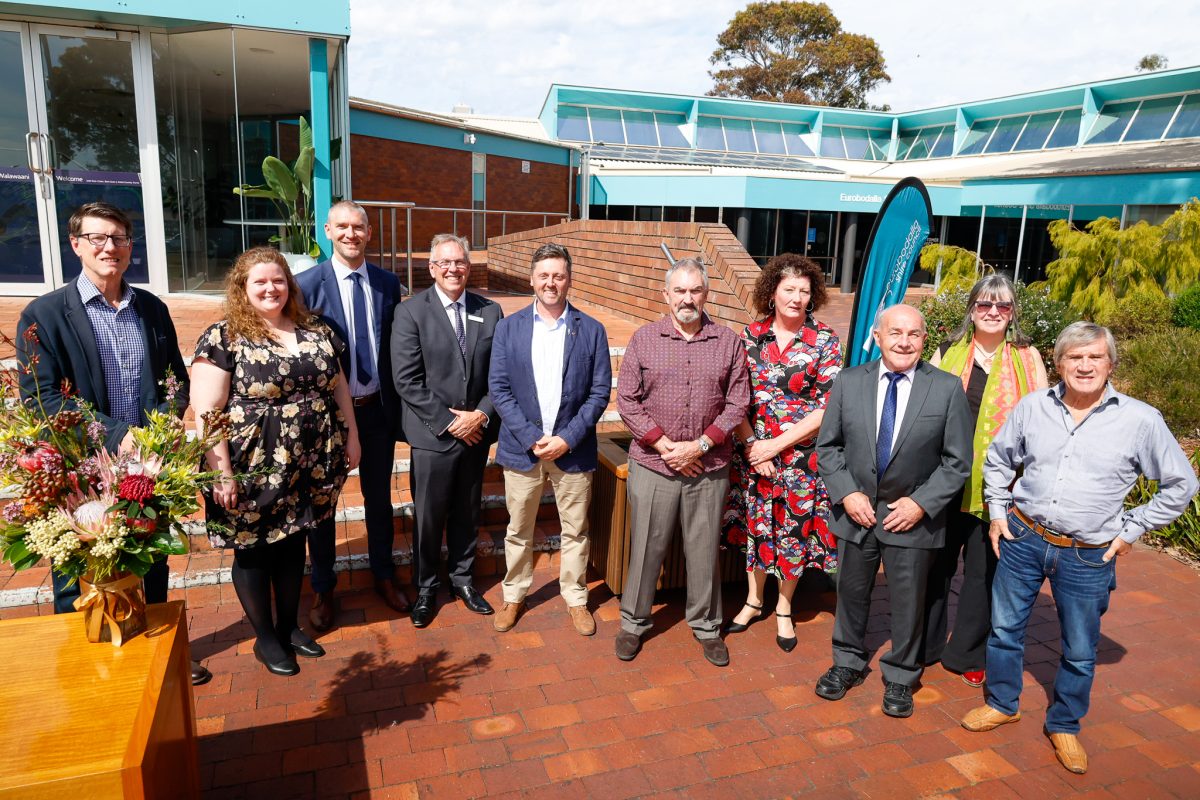 Eurobodalla Shire councillors Anthony Mayne and Amber Schutz, Mayor Mathew Hatcher, general manager Warwick Winn, and councillors Laurence Babington, Mick Johnson, Sharon Winslade, Phil Constable, Colleen Turner and Rob Pollock. 