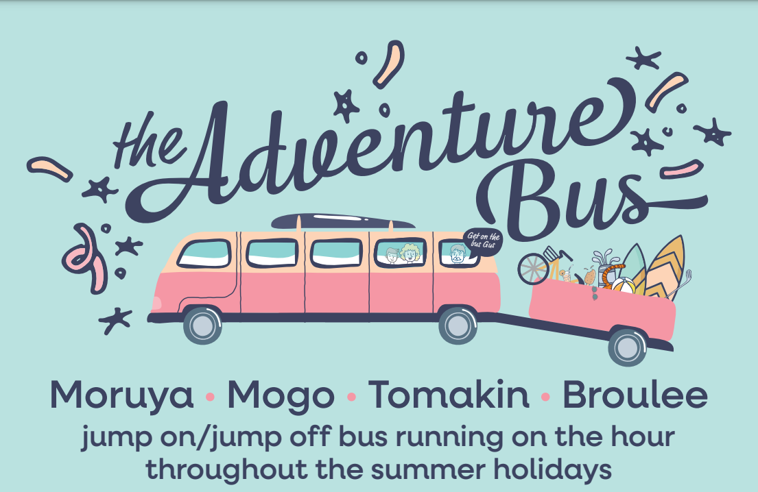 The new Adventure Bus will make loops around the Moruya region every hour over the 2024-2025 summer holidays.