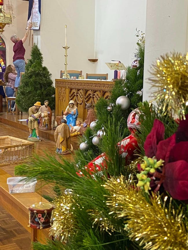 photo of a nativity set up in st Johns church in Wagga 