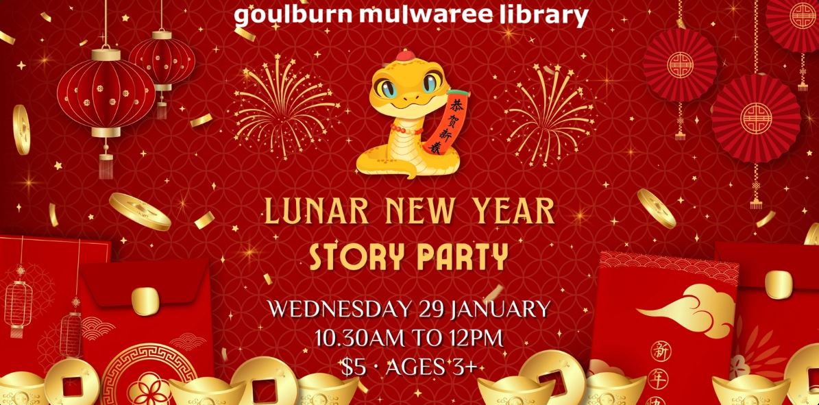 a banner for the goulburn library lunar new year event 