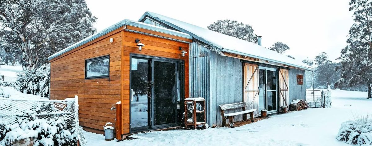 photo of the yoga shed in the snowy mountains