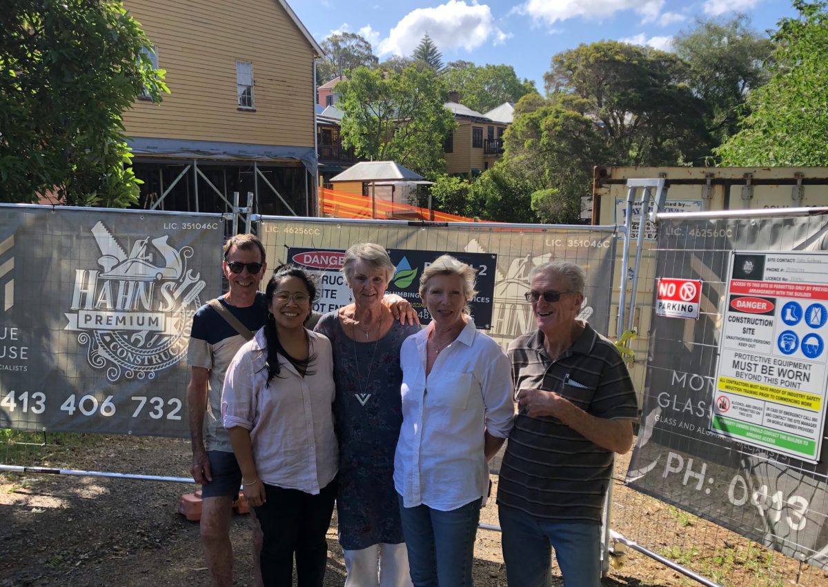 Member of the Tilba Halls' project steering committee Stuart Absalom (SHASA) with project manager/architect Stephanie Chui (SHASA), and steering committee members Janine Halasz (CTSOAT), Sally Pryor (CTSOAT) and Tony Lowe (SHASA) at the rear of the halls.