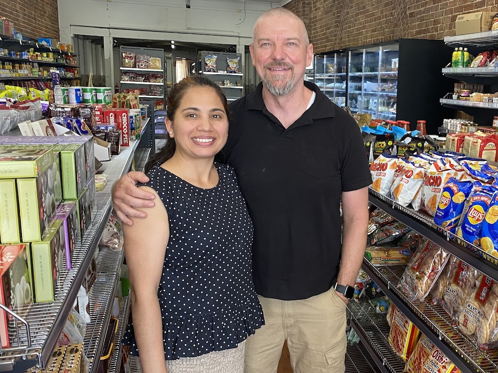 A woman and a man in their Asian grocery store