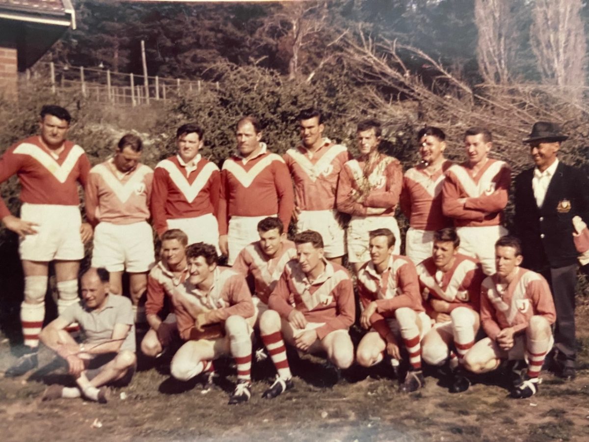 Jindabyne's first grade side in 1965. Roger is second from right, front row. Jindabyne, Delegate, Bibbenluk and Cooma Rovers and St Pat’s played in Group 19 from 1950 to 1970, with many of the clubs boosted by Snowy workers.