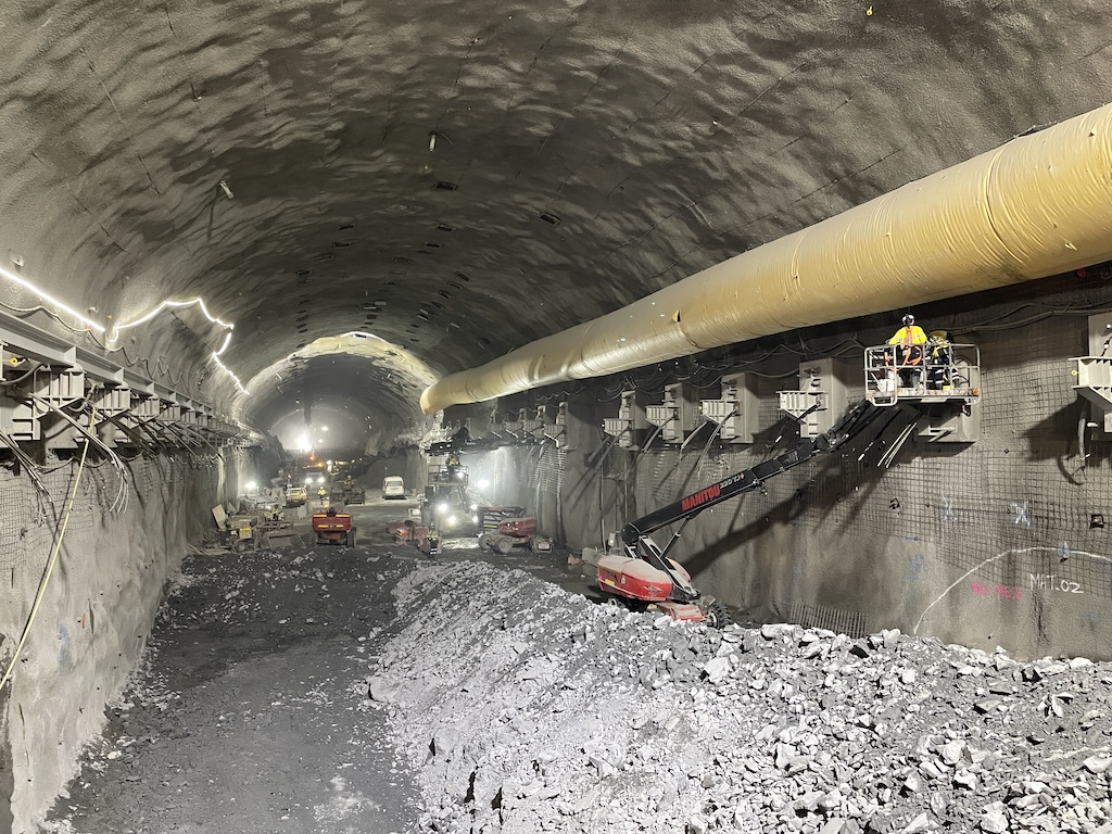 Work continues inside the transformer hall of the underground power station which is under construction at Lobs Hole in the Snowy Mountains. 