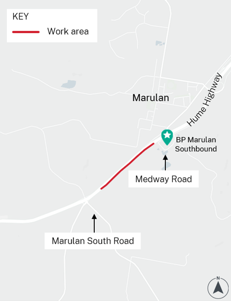 A map showing where roadworks are going to occur on the Hume Highway