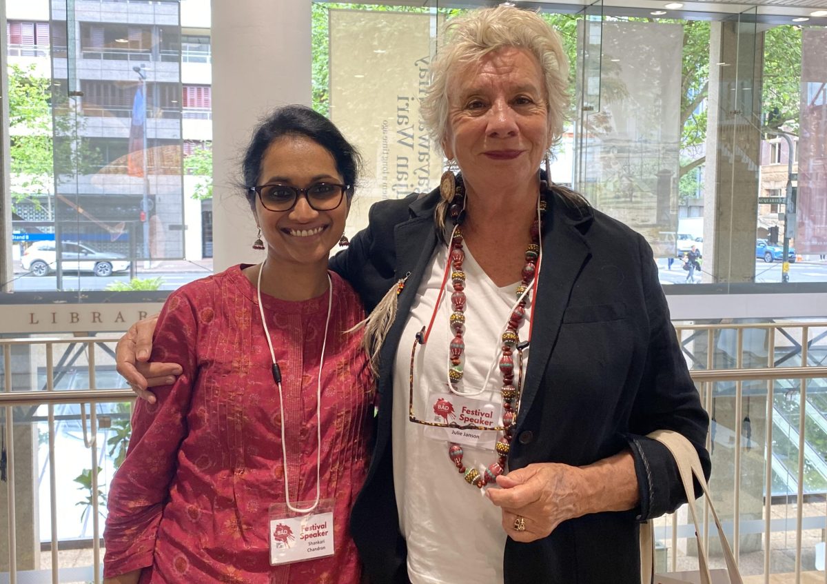 Julie Janson (right) with Miles Franklin winner 2023 Shankari Chandran at the BAD Sydney Crime Writers Festival. 