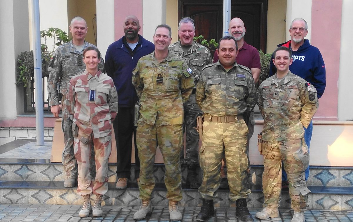 Captain David Luck (front row, second from left) with NATO GSG4 Logistics Train, Advise, Assist Team, Afghanistan, 2016