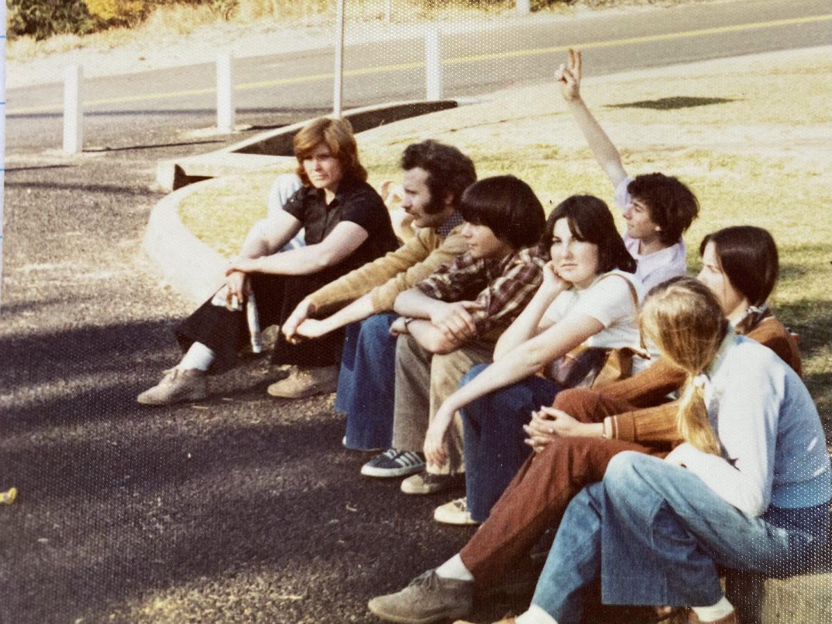 Junior Anglicans group from Goulburn hired a small bus for outings, which Pat Strachan learned to drive and visited places like Warragamba Dam in 1976 when the dam was under construction. Pat is seated on the extreme left. 