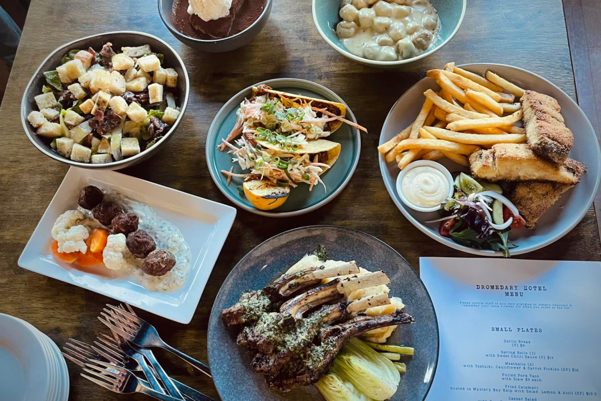 A table of pub food