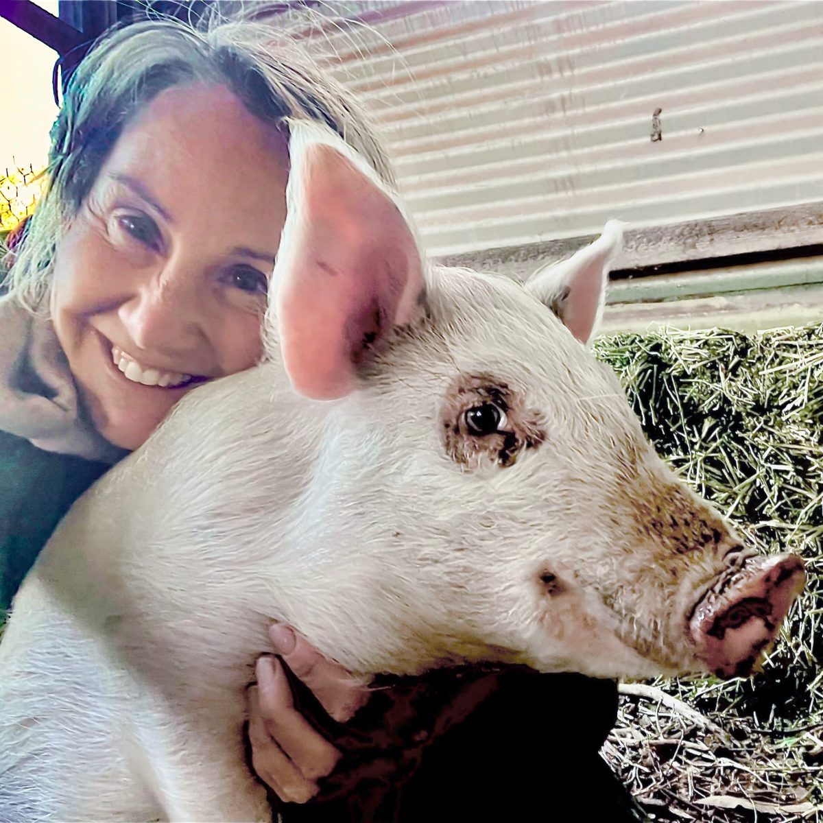 woman and pig