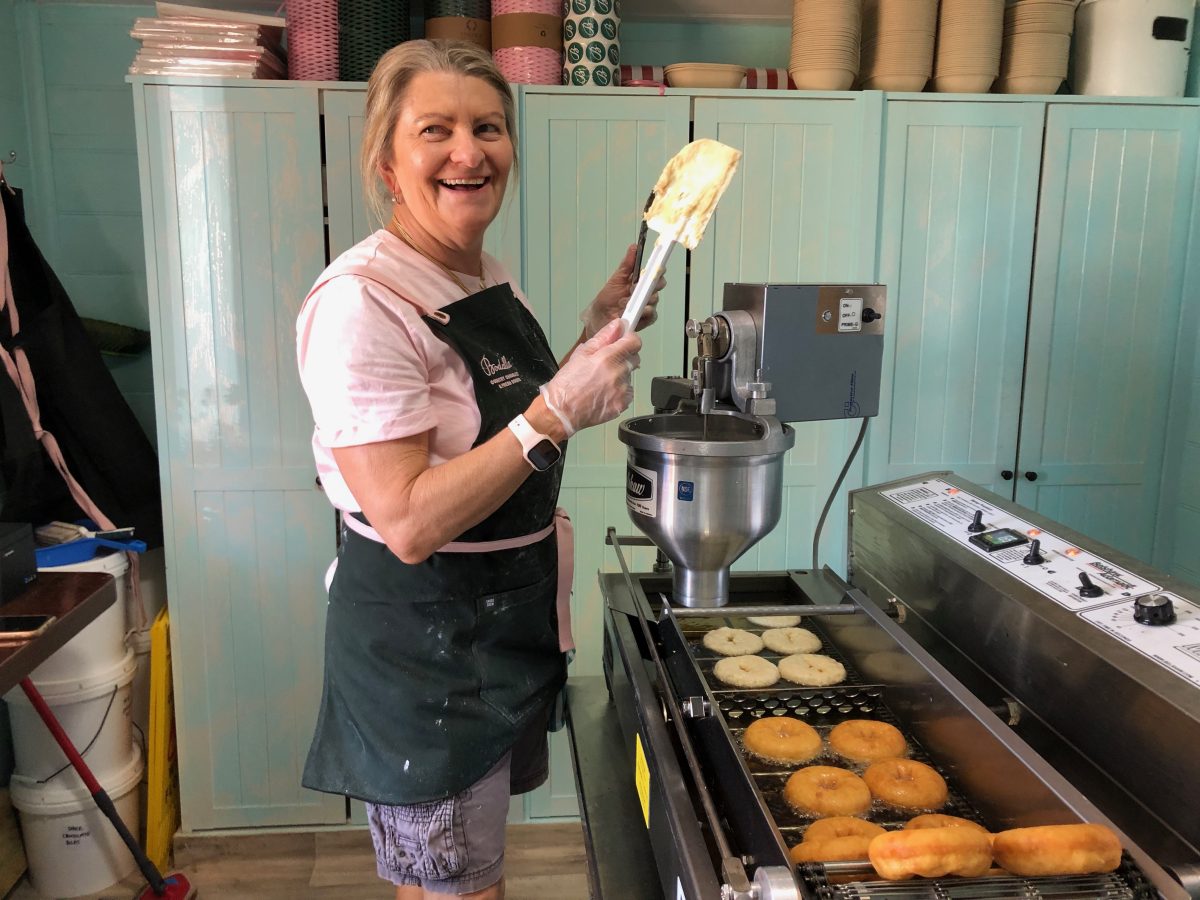 Sally Dart has mastered the art of making doughnuts. They are served warm, finished with cinnamon and fine sugar. 