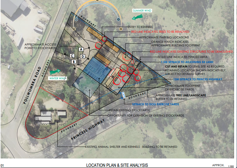 Location plan and site analysis of the proposed new animal shelter in Moruya.