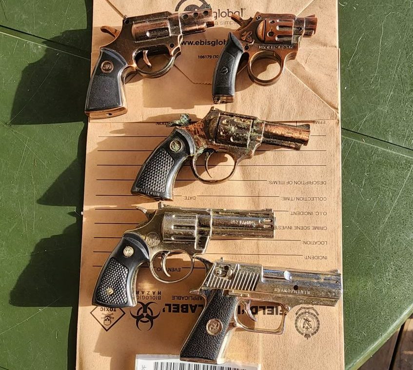 Police seized these items, alleged to be replica firearms, during a raid in Nelligen on 20 May.