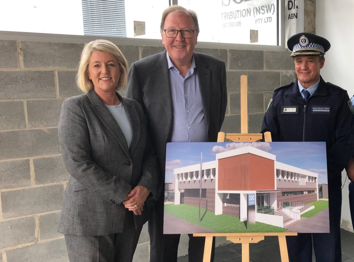 NSW Minister for Police and Counter-terrorism Yasmin Catley, Member for Bega Dr Michael Holland and NSW Police Assistant Commissioner Joe Cassar APM Southern Region Commander at the soon to be completed Bega Police Station.