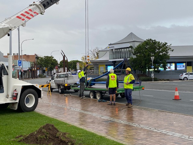 Loading the Batemans Bay icon onto a trailer was a delicate manoeuvre.