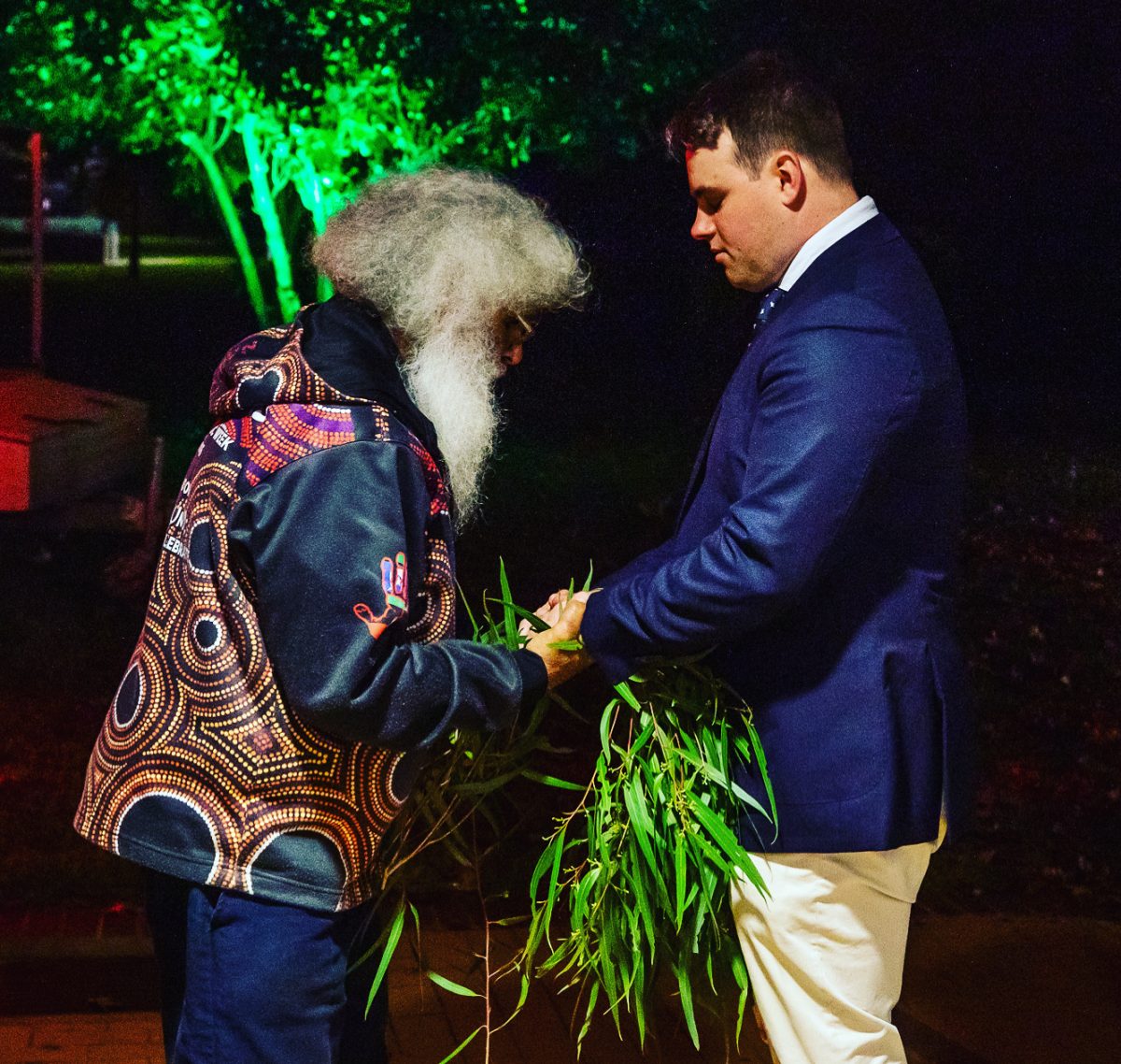 Josh Gilbert with Uncle Pat Connolly at a Charles Sturt University event.