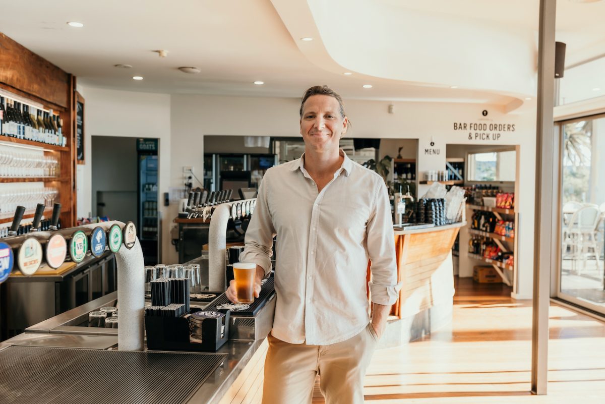 Epochal Hotels CEO Glenn Piper at the bar of Bermagui Beach Hotel.